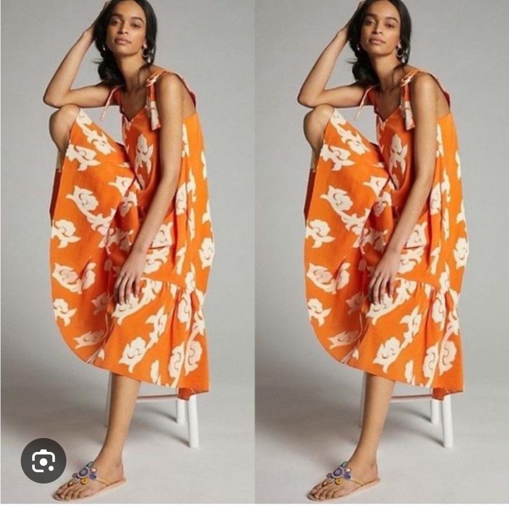 Anthropologie Orange and White Maxi Dress  with pockets
